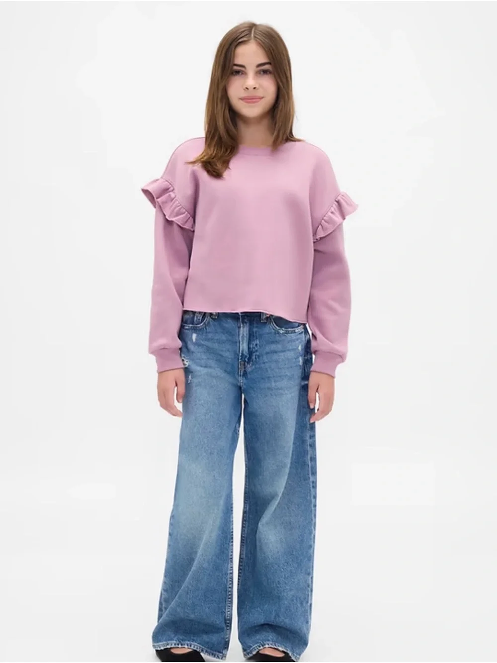 Gap Kids Vintage Soft Ruffle Cropped Sweatshirt Dusty Rose Sz 12 (XL)